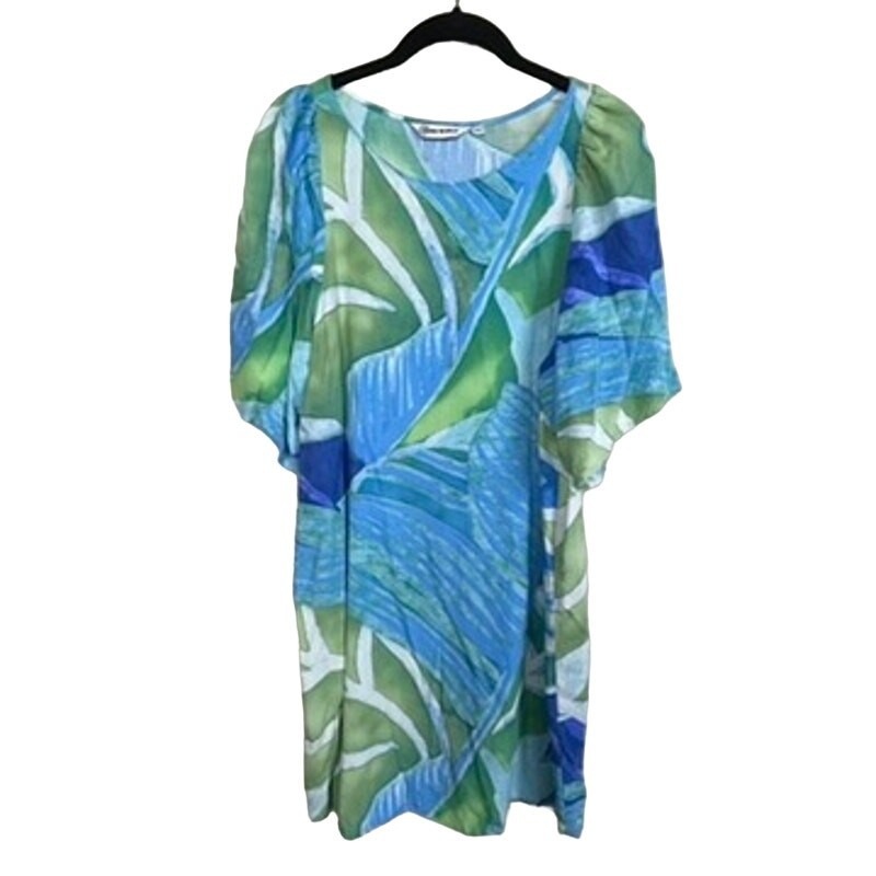 Jams World Sheath Dress Size Xs Blue Green Leaf Pattern Boat Neck